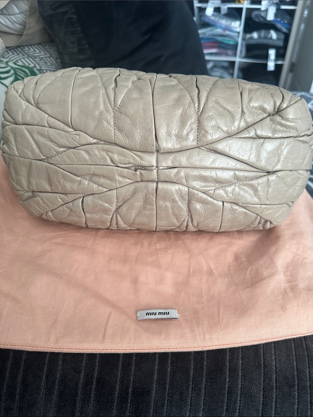 Miu Miu Quilted Taupe Leather Satchel with Gold Hardware - Picture 4 of 4